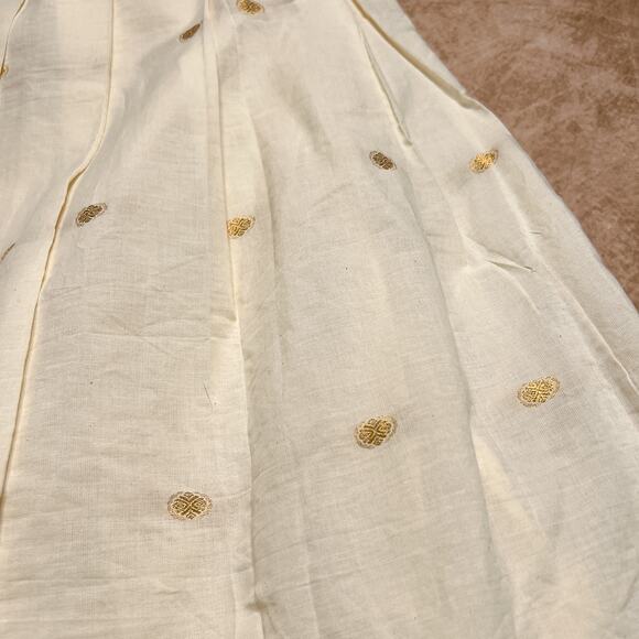 Vintage Y2K Cream Gold Geometric Paisley Print Maxi Skirt Drawstring Bohemian - Picture 4 of 8